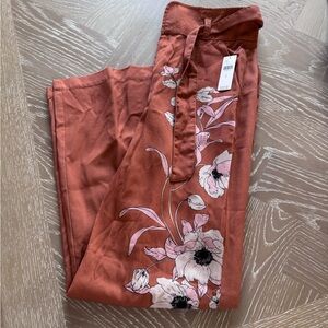 Anthropologie Floral Rust Pants with Tie Waist